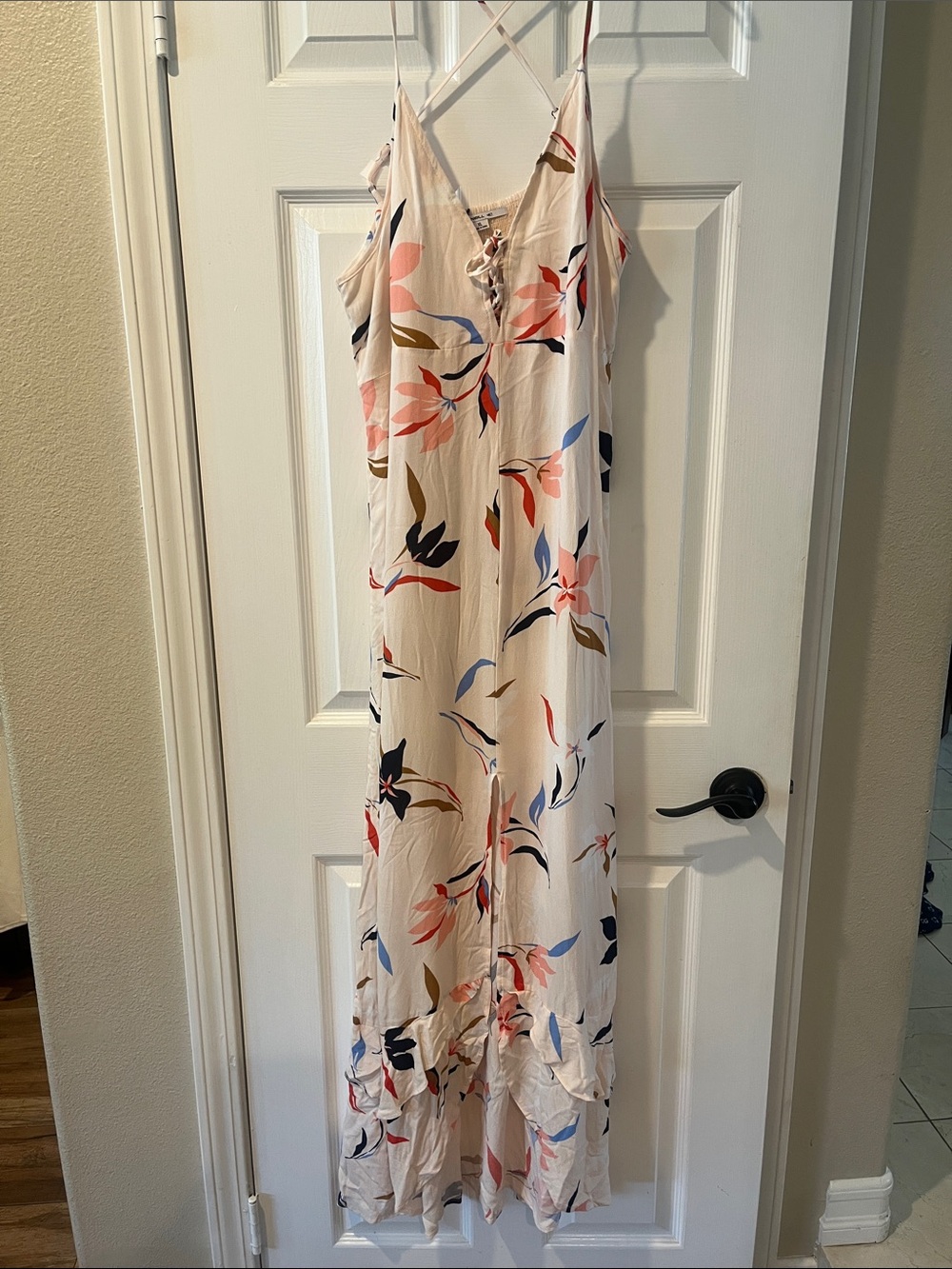 O’Neill Floral Maxi Dress in Peachy Cream with Pink & Blue Accents